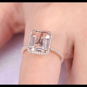 Beautiful Emerald Cut Pink Morganite Diamond Ring